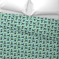 black pitbull fabric dogs and cactus design cute pitty fabric - blue tint