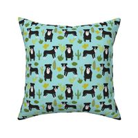 black pitbull fabric dogs and cactus design cute pitty fabric - blue tint