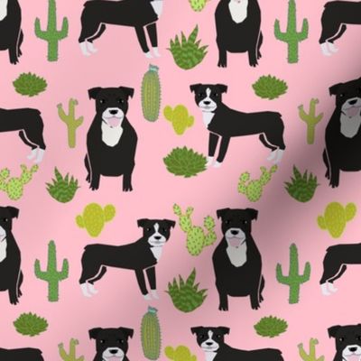 black pitbull fabric dogs and cactus design cute pitty fabric - pink