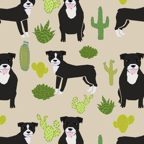 black pitbull fabric dogs and cactus design cute pitty fabric - sand