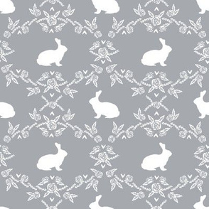 Rabbit silhouette bunny floral grey