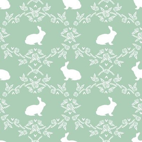 Rabbit silhouette bunny floral mint