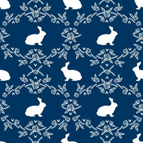 Rabbit silhouette bunny floral navy