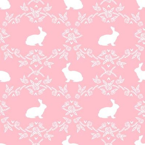 Rabbit silhouette bunny floral pink