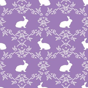 Rabbit silhouette bunny floral purple