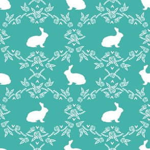 Rabbit silhouette bunny floral turquoise
