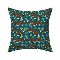 hereford cow fabric cattle and cactus design - sapphire