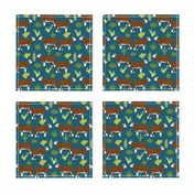 hereford cow fabric cattle and cactus design - sapphire