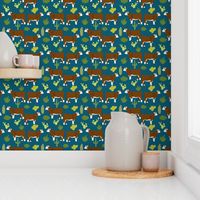 hereford cow fabric cattle and cactus design - sapphire