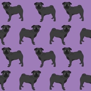 pug fabric black pug dog design purple