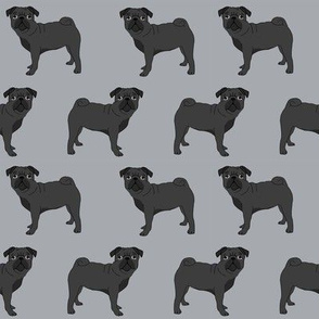 pug fabric black pug dog design grey