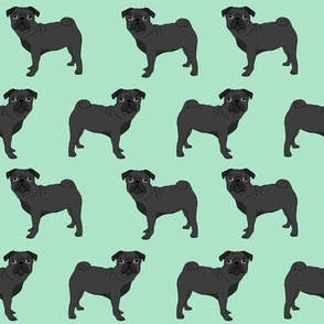 pug fabric black pug dog design mint