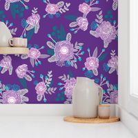 floral fabric purple and turquoise design flowers florals