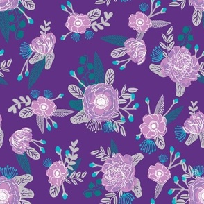 floral fabric purple and turquoise design flowers florals