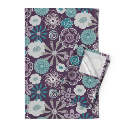 Large Floral in Purple, Aqua, and Gray 