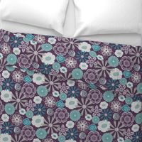 Large Floral in Purple, Aqua, and Gray 