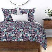 Large Floral in Purple, Aqua, and Gray 