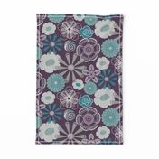 Large Floral in Purple, Aqua, and Gray 