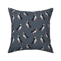 Puffin Party - Smaller Version on Blue
