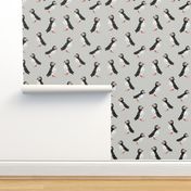 Puffin Party - Smaller Scale on Light Grey
