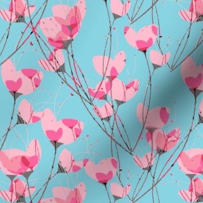 Pink Primrose Blue Background