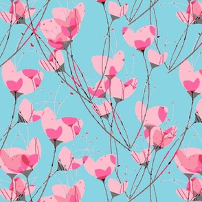 Pink Primrose Blue Background