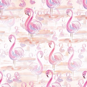 Watercolor Pink Flamingos 