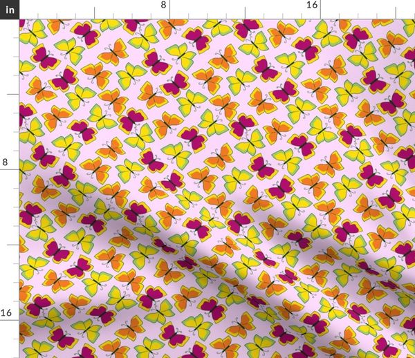 Colorful Fabrics Digitally Printed By Spoonflower Springtime Butterfly Cloud On Rosy Mist Medium