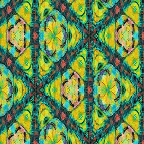 TIKI TRIBAL DIAMOND TRIANGLE YELLOW AQUA