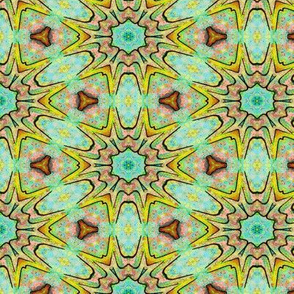 SEA ANEMOME Abstract aqua yellow Tiki tribal 