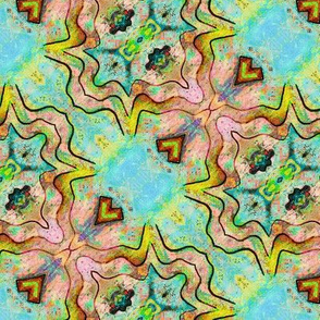 TIKI TRIBAL DIAGONAL STRIPES 2 AQUA TURQUOISE CORAL