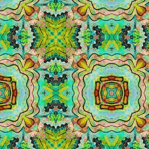 TIKI TRIBAL TILES 4 CHECKERBOARD AQUA GREEN