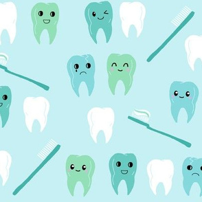 teeth fabric // cute kawaii tooth fabric, dentist teeth design by andrea lauren