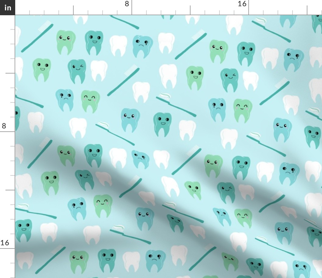 teeth fabric // cute kawaii tooth fabric, dentist teeth design by andrea lauren