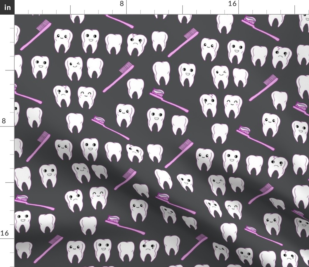 teeth fabric // cute kawaii tooth fabric, dentist teeth design by andrea lauren