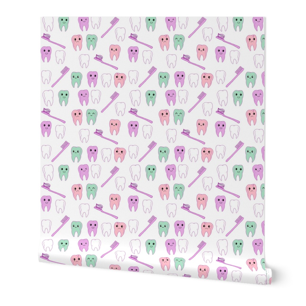 teeth fabric // cute kawaii tooth fabric, dentist teeth design by andrea lauren