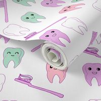 teeth fabric // cute kawaii tooth fabric, dentist teeth design by andrea lauren