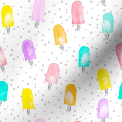watercolor popsicles - multi on grey dots