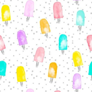 watercolor popsicles - multi on grey dots
