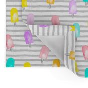 watercolor popsicles on grey stripes - multi