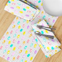 watercolor popsicles on grey stripes - multi