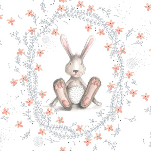 Ms Rabbit - cute watercolor bunny with delicate flowers