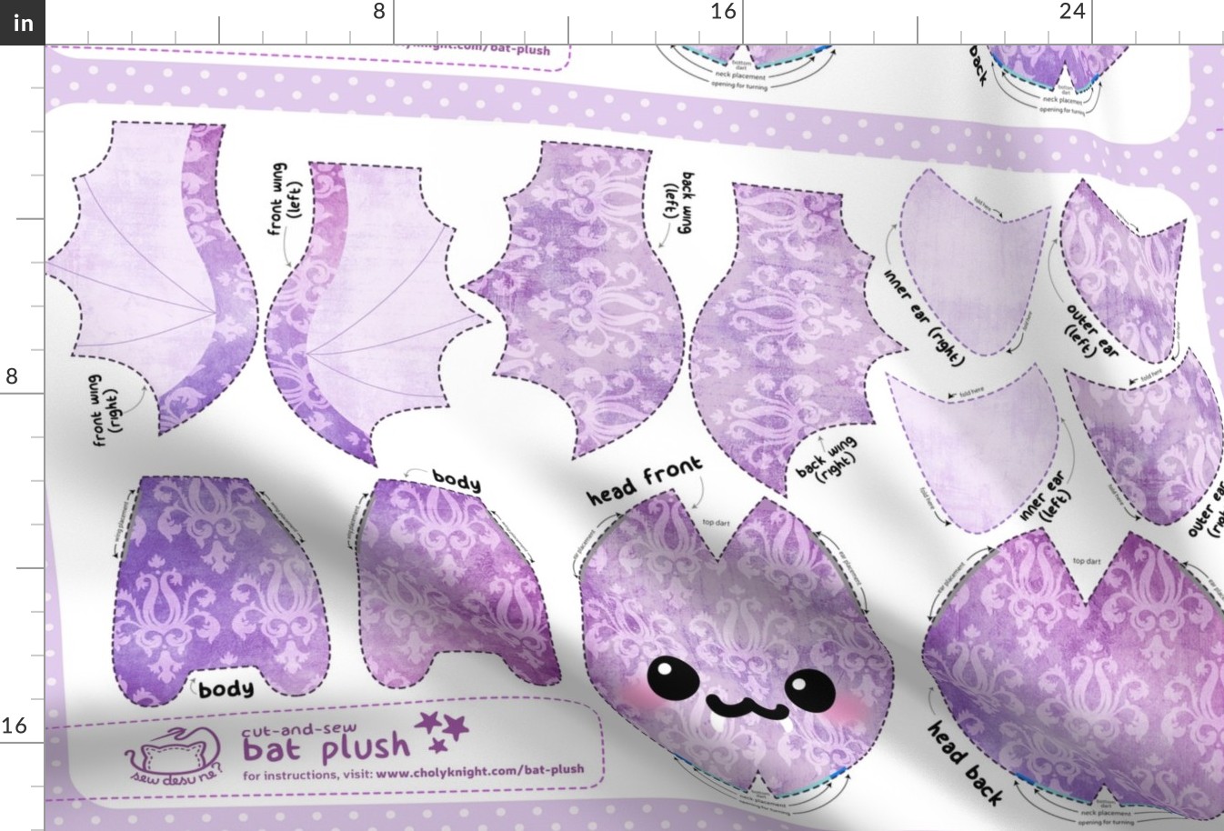 Cut & Sew Purple Damask Bat Plush