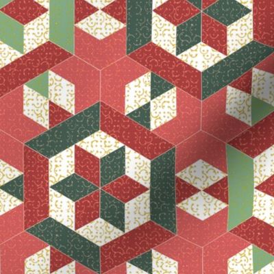 Christmas Red and Green Textured Hexagons and Diamonds