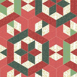 Christmas Red and Green Textured Hexagons and Diamonds