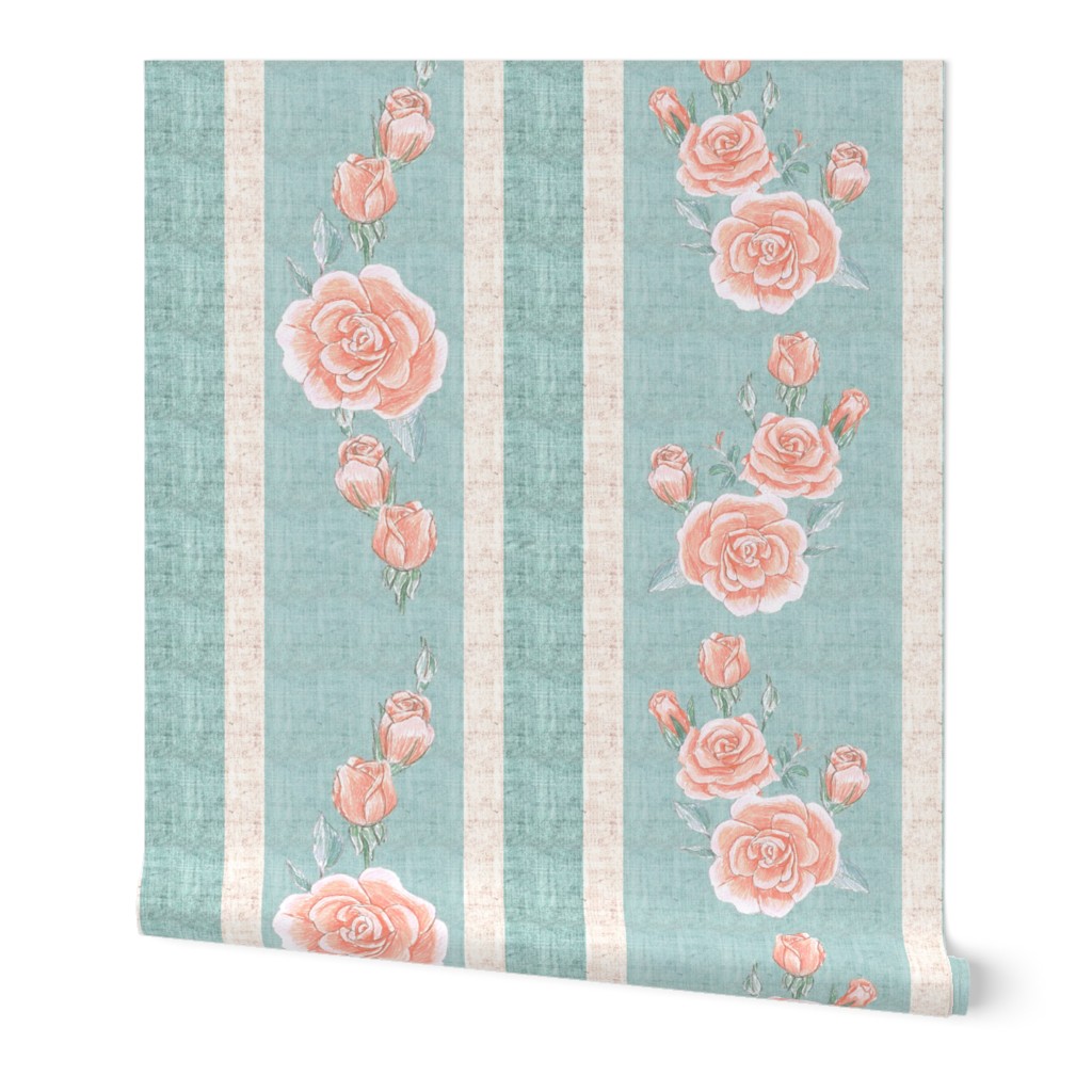 Old Fashioned Rose Stripe Pink and Turquoise