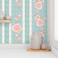 Old Fashioned Rose Stripe Pink and Turquoise