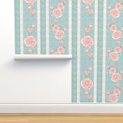 Old Fashioned Rose Stripe Pink and Turquoise