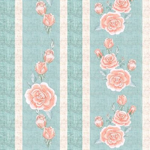 Old Fashioned Rose Stripe Pink and Turquoise