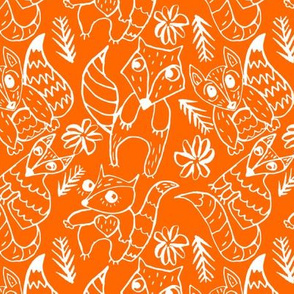 Baby Foxes on Orange // Small